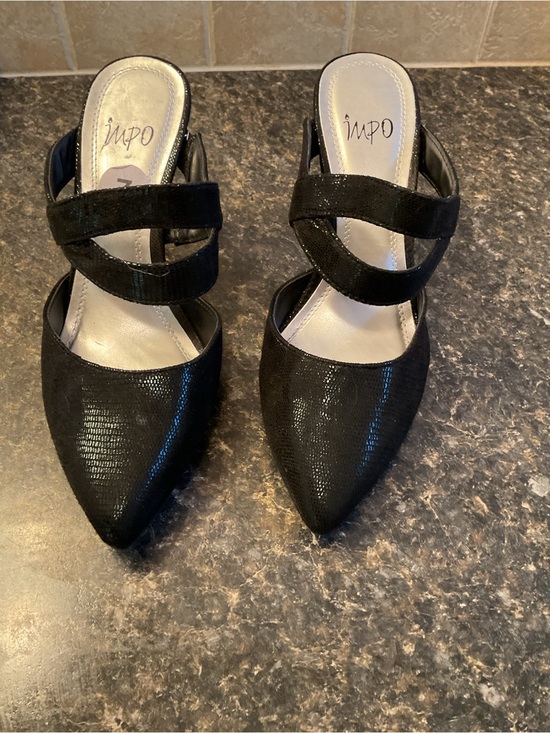 Impo Shoes - Impo Black Pointed Toe Slip-On Heels with Crisscross Straps